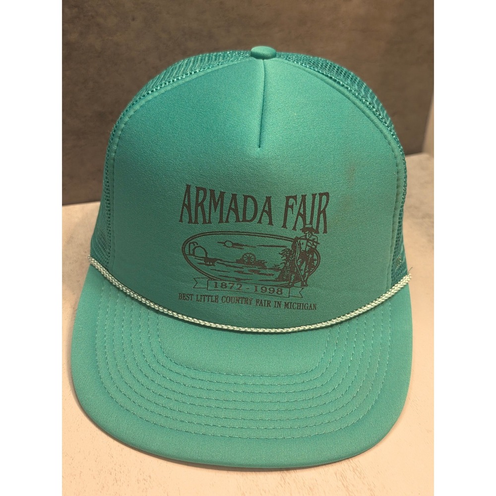 Vintage Cobra Caps Armada Fair Michigan 1872-1998 Teal Trucker Hat Snapback